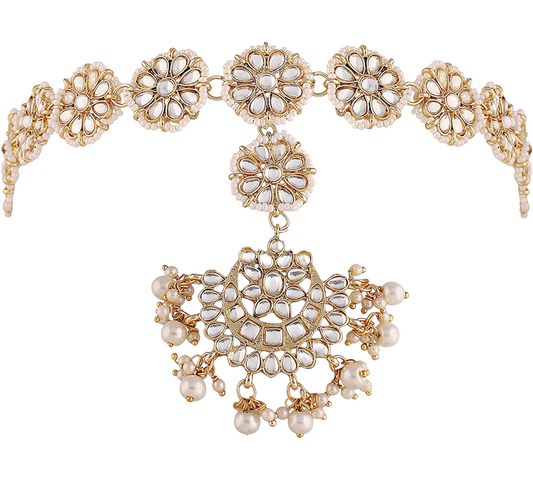Gold Kundan Sheeshphool Sheesh Phool Matha Patti Indian Hair Band Jewelry #SP2