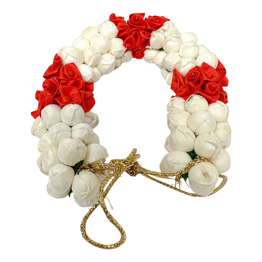 Indian Artificial Red and White Mogra Gajra Flowers For Hands or Hair Juda