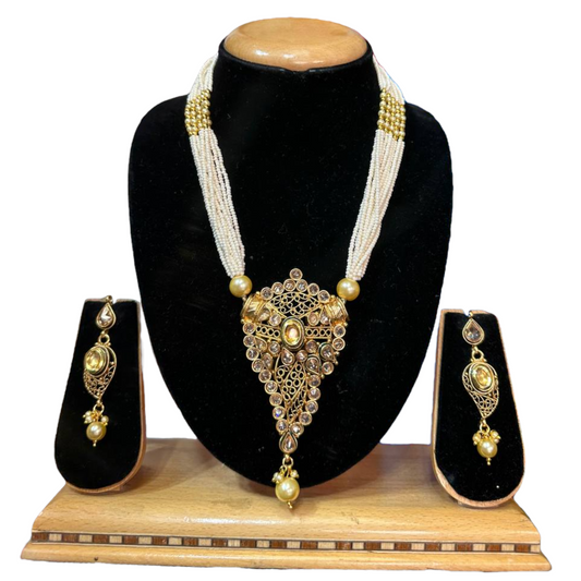 Gold Plated Reverse American Diamond Mala Necklace And Earring Set #RAD13 - Zenia Creations