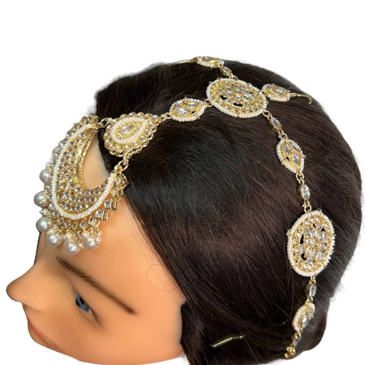 Gold Kundan Sheeshphool Sheesh Phool Matha Patti Indian Hair Jewelry Maang Tikka #SP8