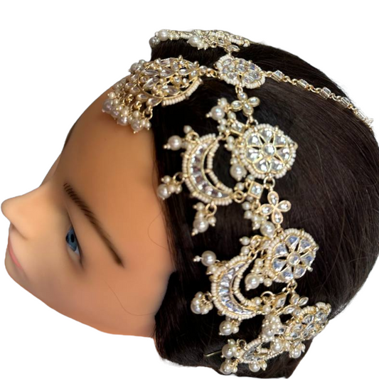 Bridal Gold Kundan Sheeshphool Sheesh Phool Matha Patti Indian Hair Jewelry Maang Tikka #SP9