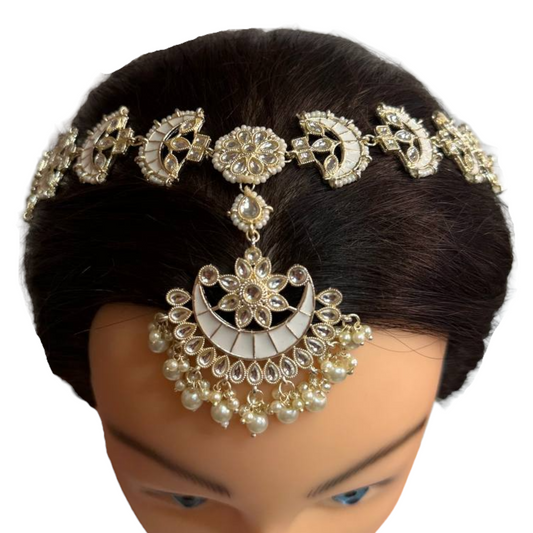 Gold Kundan Sheeshphool Sheesh Phool Matha Patti Indian Hair Jewelry Maang Tikka #SP10