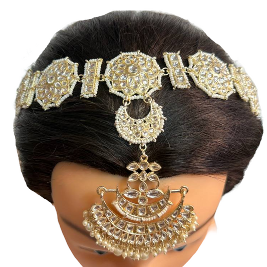Gold Kundan Sheeshphool Sheesh Phool Matha Patti Indian Hair Jewelry Maang Tikka #SP11