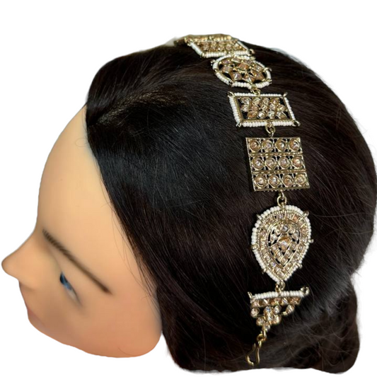 Polki Mehendi Antique Gold Finish Sheeshphool Sheesh Phool Matha Patti Indian Hair Jewelry #SP12