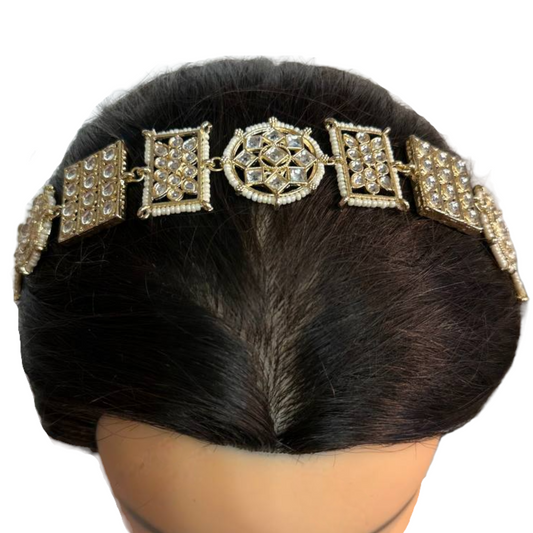 Gold Kundan Sheeshphool Sheesh Phool Matha Patti Indian Hair Band Jewelry #SP15