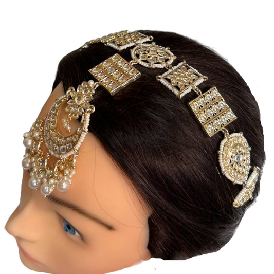 Gold Kundan Sheeshphool Sheesh Phool Matha Patti Indian Hair Jewelry Mang Tikka #SP13