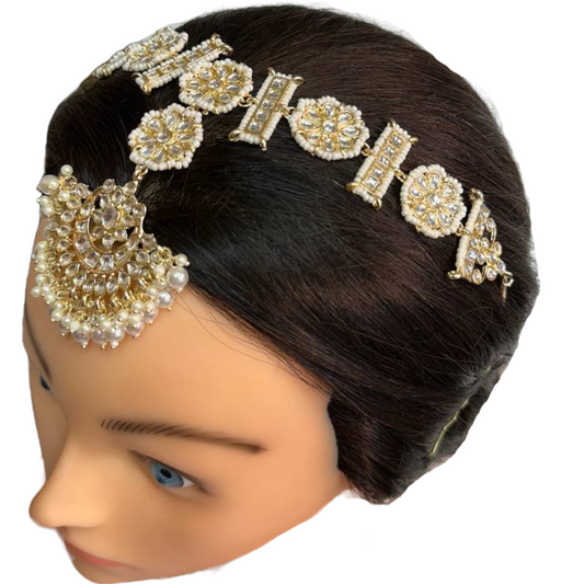 Gold Kundan Sheeshphool Sheesh Phool Matha Patti Indian Hair Jewelry Mang Tikka #SP14