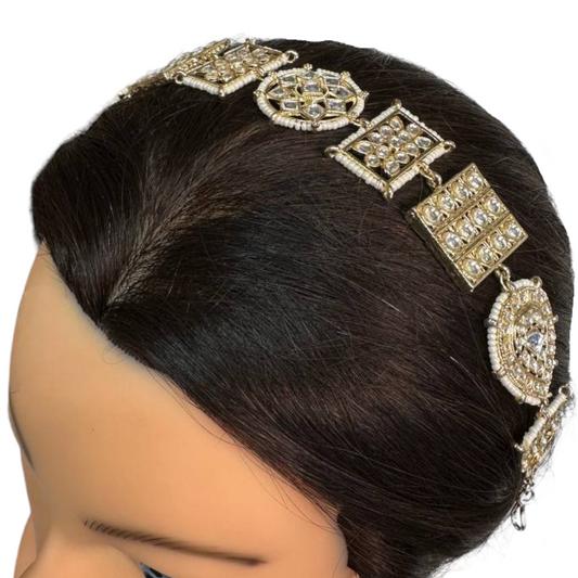 Gold Kundan Sheeshphool Sheesh Phool Matha Patti Indian Hair Band Jewelry #SP15