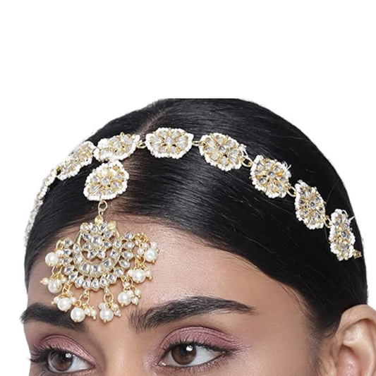 Gold Kundan Sheeshphool Sheesh Phool Matha Patti Indian Hair Band Jewelry #SP2