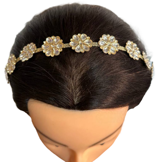 Gold Kundan Sheeshphool Sheesh Phool Matha Patti Indian Hair Band Jewelry #SP16