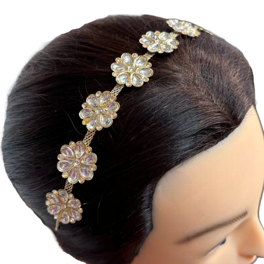 Gold Kundan Sheeshphool Sheesh Phool Matha Patti Indian Hair Band Jewelry #SP16
