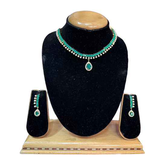 Gold Plated AD/CZ American Diamond Necklace & Earring Set ADS33