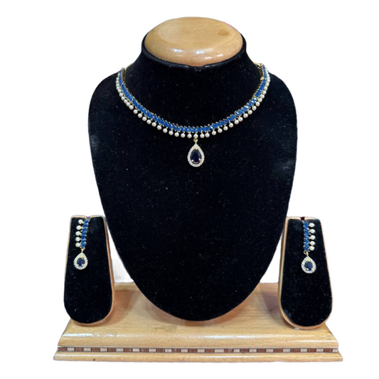 Gold Plated AD/CZ American Diamond Necklace & Earring Set ADS33