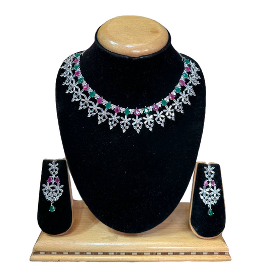 AD/CZ American Diamond Necklace & Earring Set ADS32