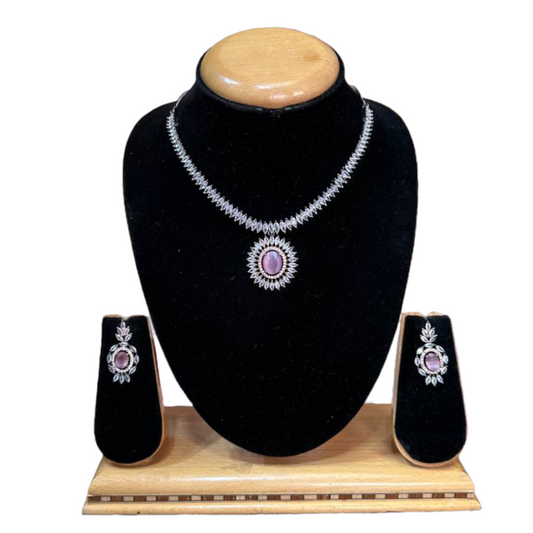 AD/CZ American Diamond Necklace & Earring Set ADS34