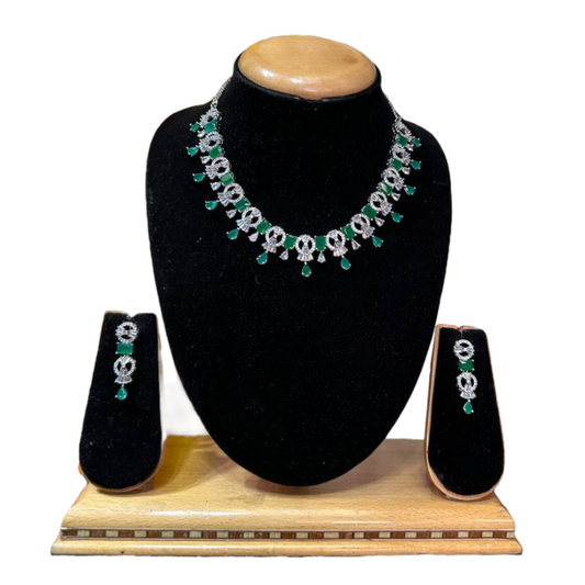 Silver AD/CZ American Diamond Necklace & Earring Set ADS75