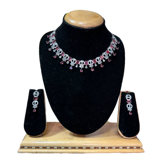 Silver AD/CZ American Diamond Necklace & Earring Set ADS75