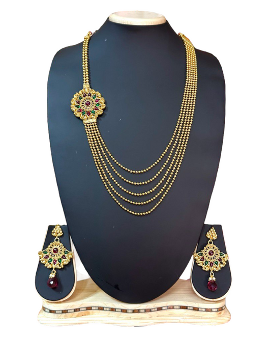 Gold Plated Reverse AD Polki Long Necklace And Earring Set RADL1 - Zenia Creations