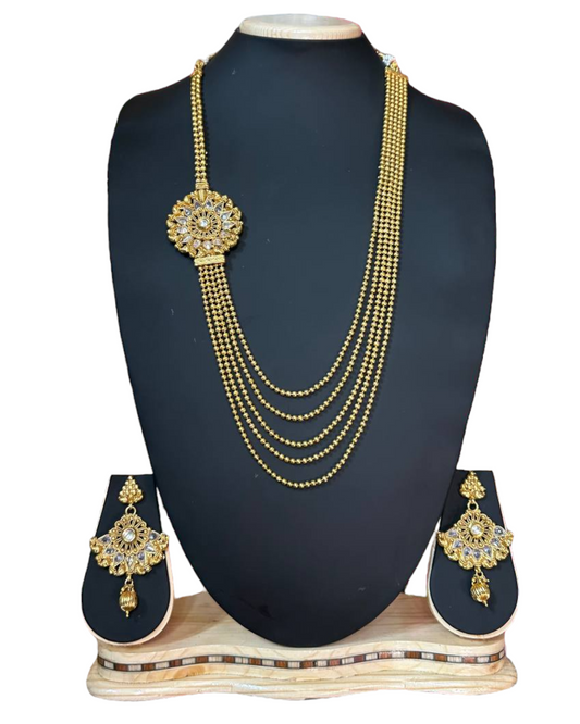 Gold Plated Reverse AD Polki Long Necklace And Earring Set RADL1 - Zenia Creations