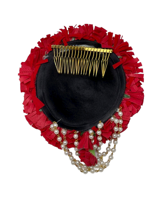 Hair Bun Accessories Bridal Juda Velvet Red Rose Flower #O