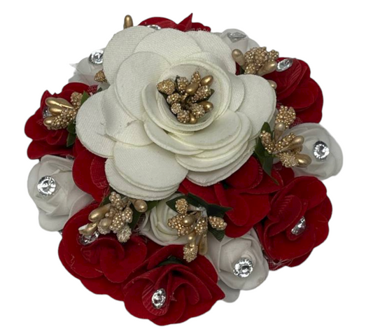 Hair Bun Accessories Juda White and Red Rose Flower #M