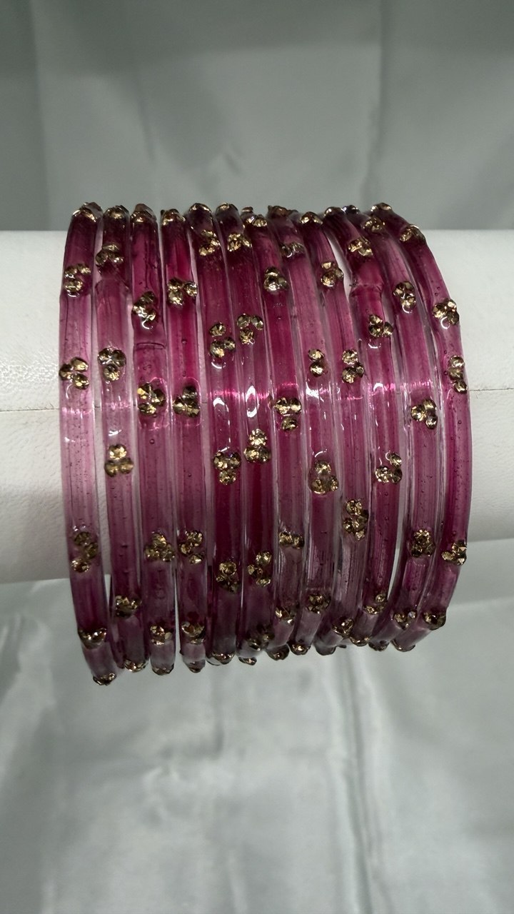 ANML - Pyazi Glass Bangle Set with Gold Ghungroo Latkan Kadas