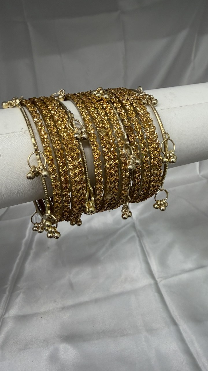 ANML - Gold Finish Stone Studded Bangle Set Traditional Antique