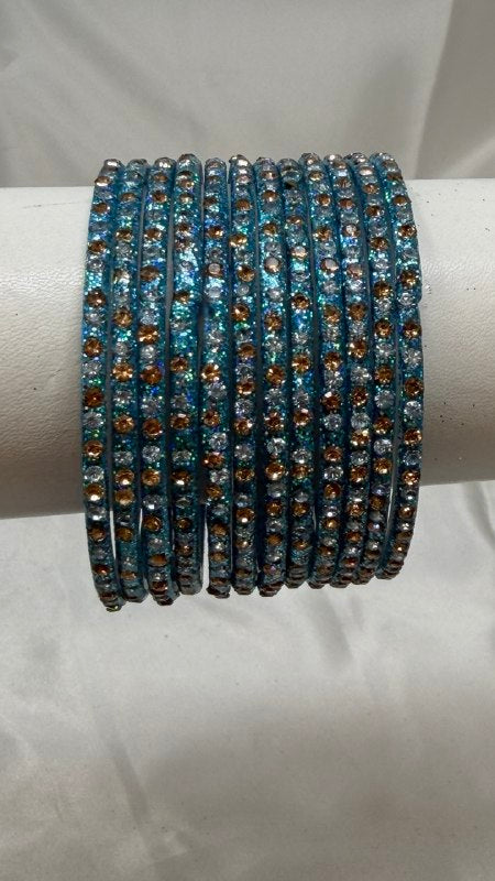 GlitStonB - Surf Glass Bangle Set with Golden Champagne Stone Work