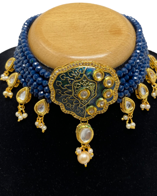 Gold Plated Flexible Kundan Choker Necklace & Earring Set KX11