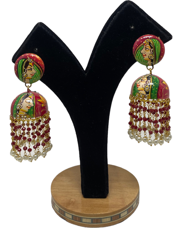 Jaipuri Traditional Hand Painted Jhumka Earring With Pearl Drops KE19