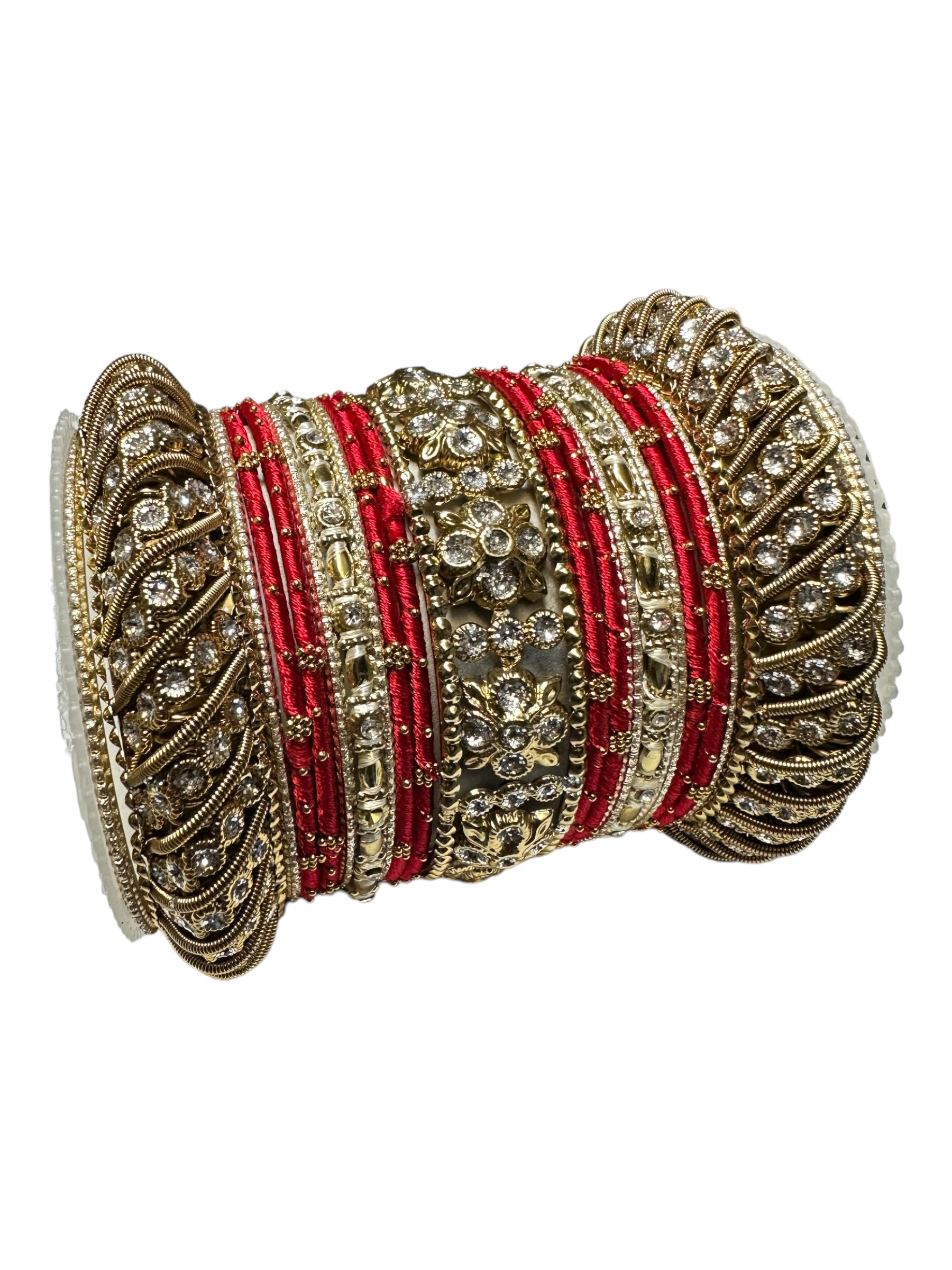 1065  Premium Indian Jewelry Metal Bangle Kangan Set Red Peach Gold Greeen Pink Blue