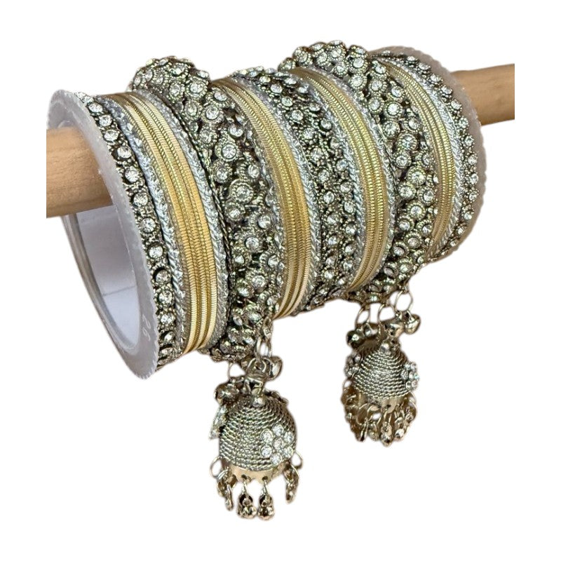 1149S - Silver finish Bangle set with Kalire Size 2-6 for Wedding, anniversary Indian Jewelry