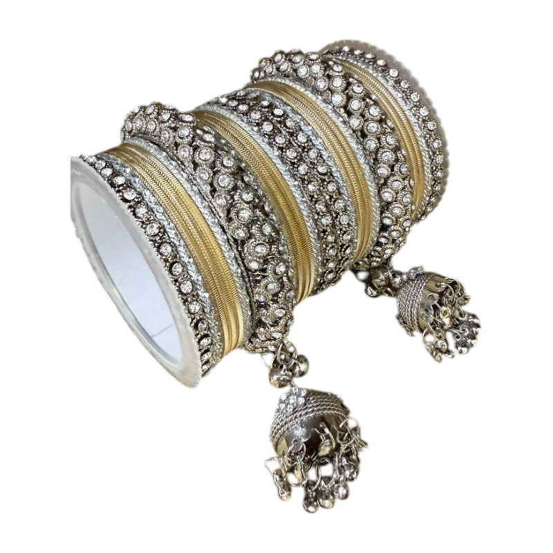 1149S - Silver finish Bangle set with Kalire Size 2-6 for Wedding, anniversary Indian Jewelry