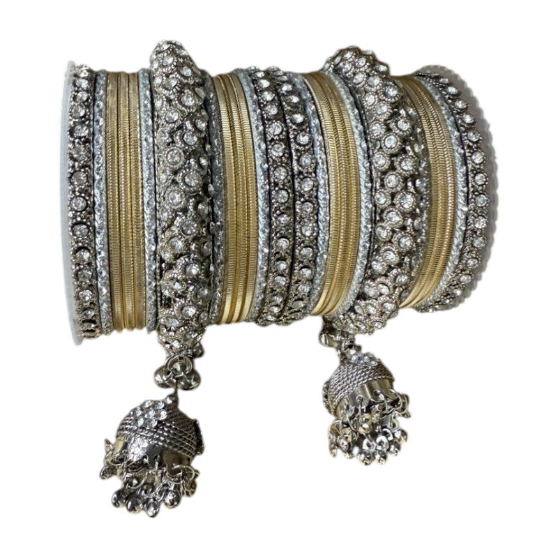 1149S - Silver finish Bangle set with Kalire Size 2-6 for Wedding, anniversary Indian Jewelry