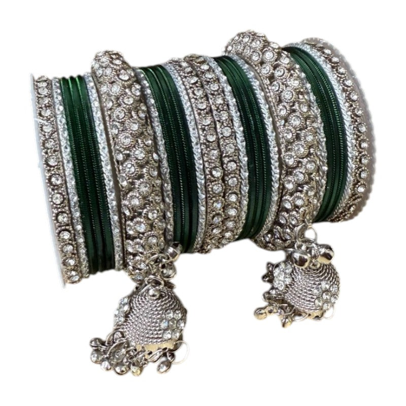 1149S - Silver finish Bangle set with Kalire Size 2-6 for Wedding, anniversary Indian Jewelry