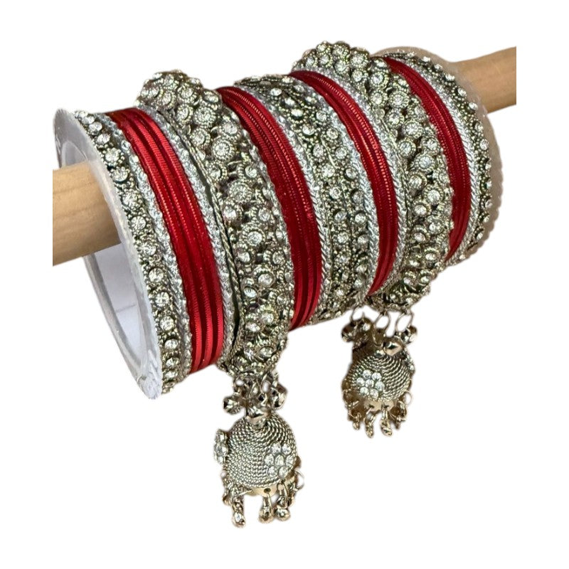 1149S - Silver finish Bangle set with Kalire Size 2-6 for Wedding, anniversary Indian Jewelry