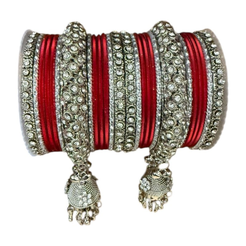 1149S - Silver finish Bangle set with Kalire Size 2-6 for Wedding, anniversary Indian Jewelry