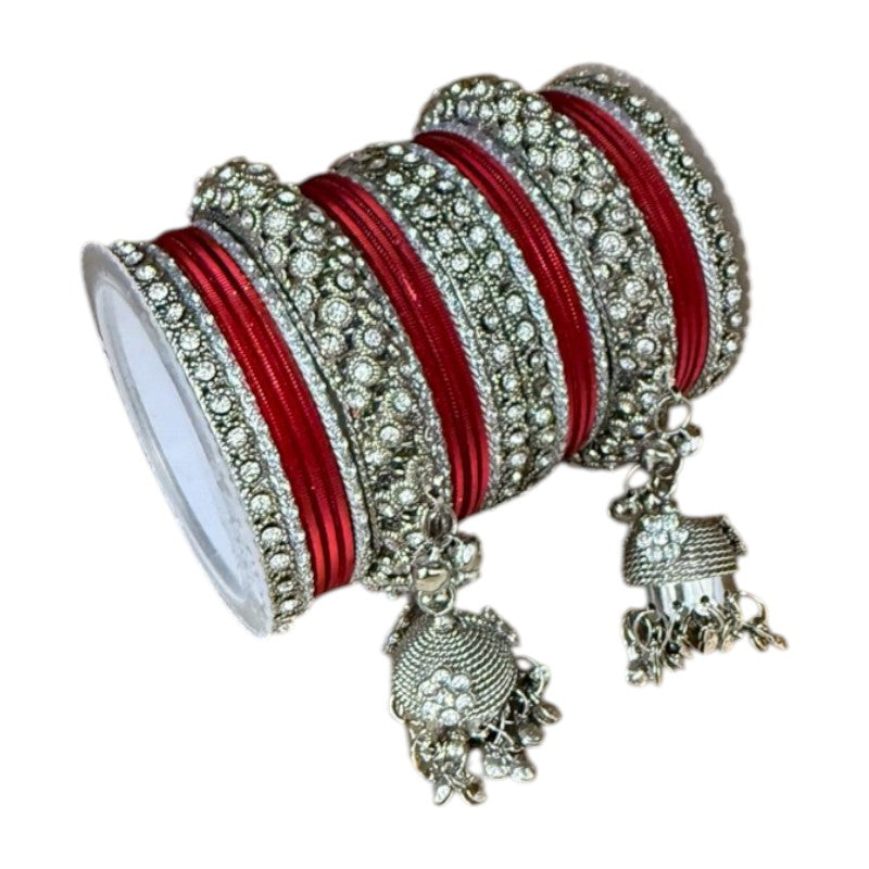 1149S - Silver finish Bangle set with Kalire Size 2-6 for Wedding, anniversary Indian Jewelry