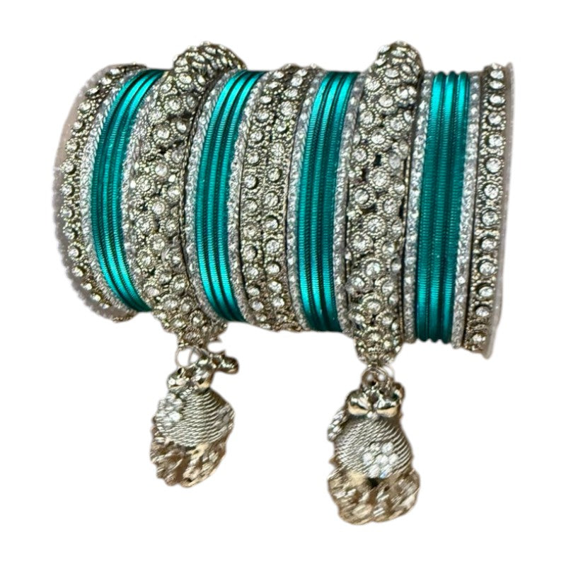 1149S - Silver finish Bangle set with Kalire Size 2-6 for Wedding, anniversary Indian Jewelry