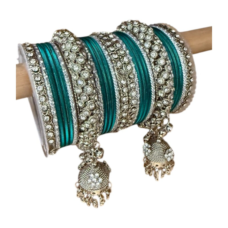 1149S - Silver finish Bangle set with Kalire Size 2-6 for Wedding, anniversary Indian Jewelry