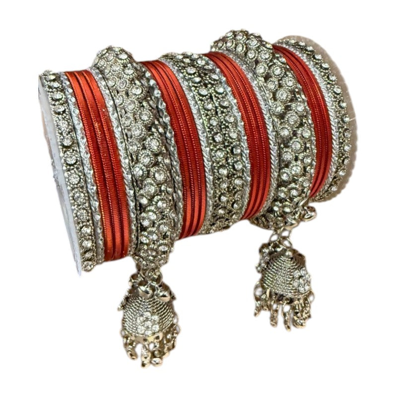 1149S - Silver finish Bangle set with Kalire Size 2-6 for Wedding, anniversary Indian Jewelry