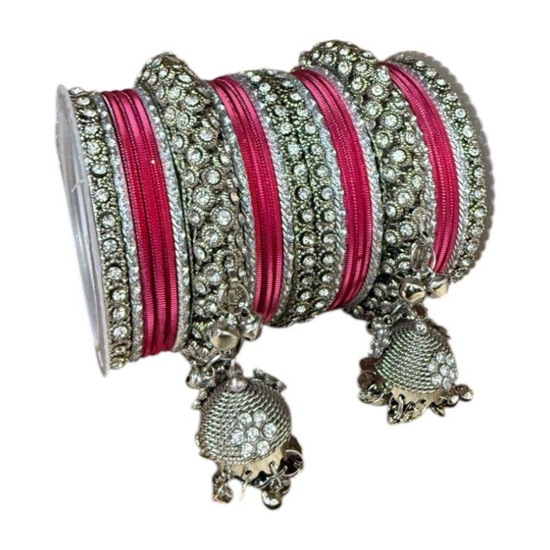 1149S - Silver finish Bangle set with Kalire Size 2-6 for Wedding, anniversary Indian Jewelry