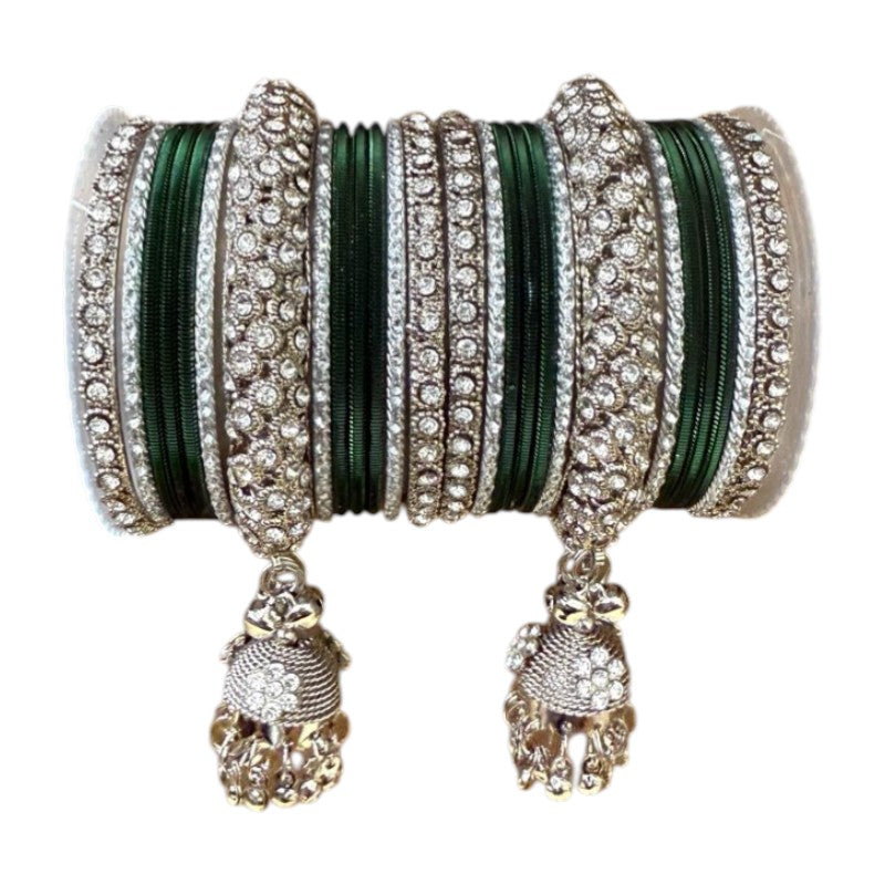 1149S - Silver finish Bangle set with Kalire Size 2-6 for Wedding, anniversary Indian Jewelry