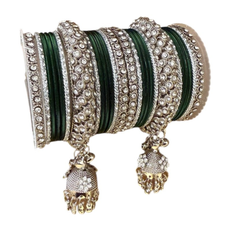 1149S - Silver finish Bangle set with Kalire Size 2-6 for Wedding, anniversary Indian Jewelry