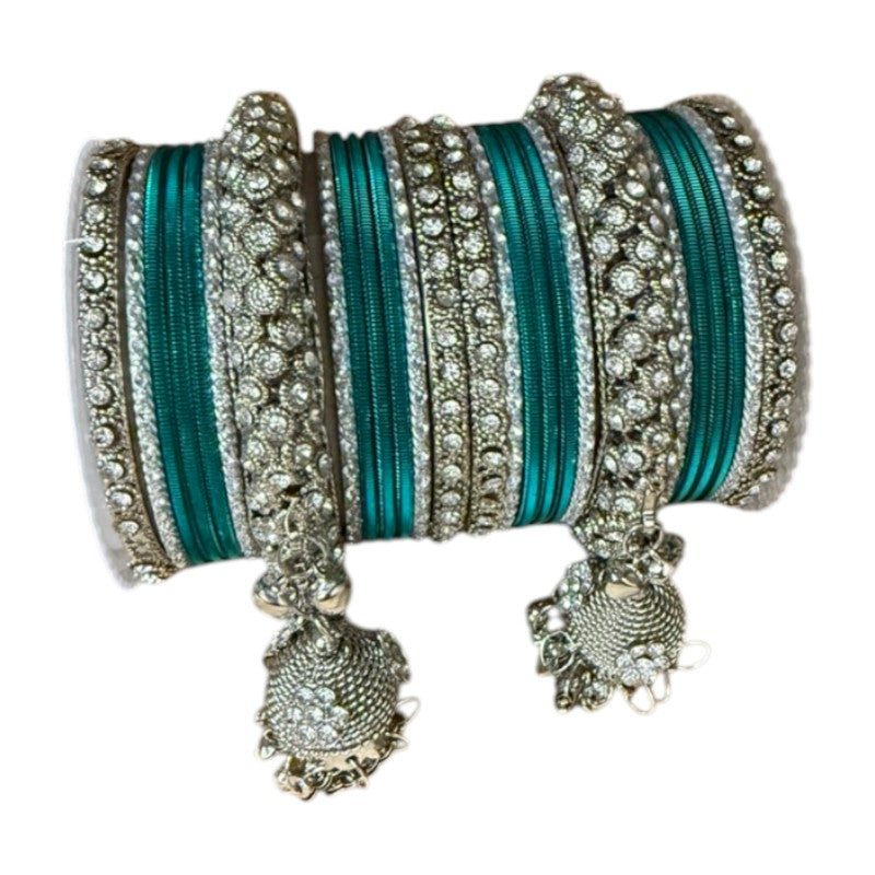 1149S - Silver finish Bangle set with Kalire Size 2-6 for Wedding, anniversary Indian Jewelry