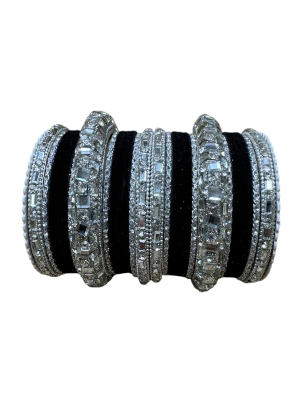 1158s Silver Indian Bridal Bollywood Style Metal Bangle Set With Kalire Jhumki