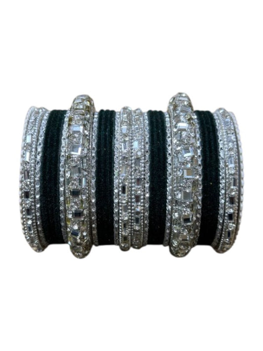 1158s Silver Indian Bridal Bollywood Style Metal Bangle Set With Kalire Jhumki