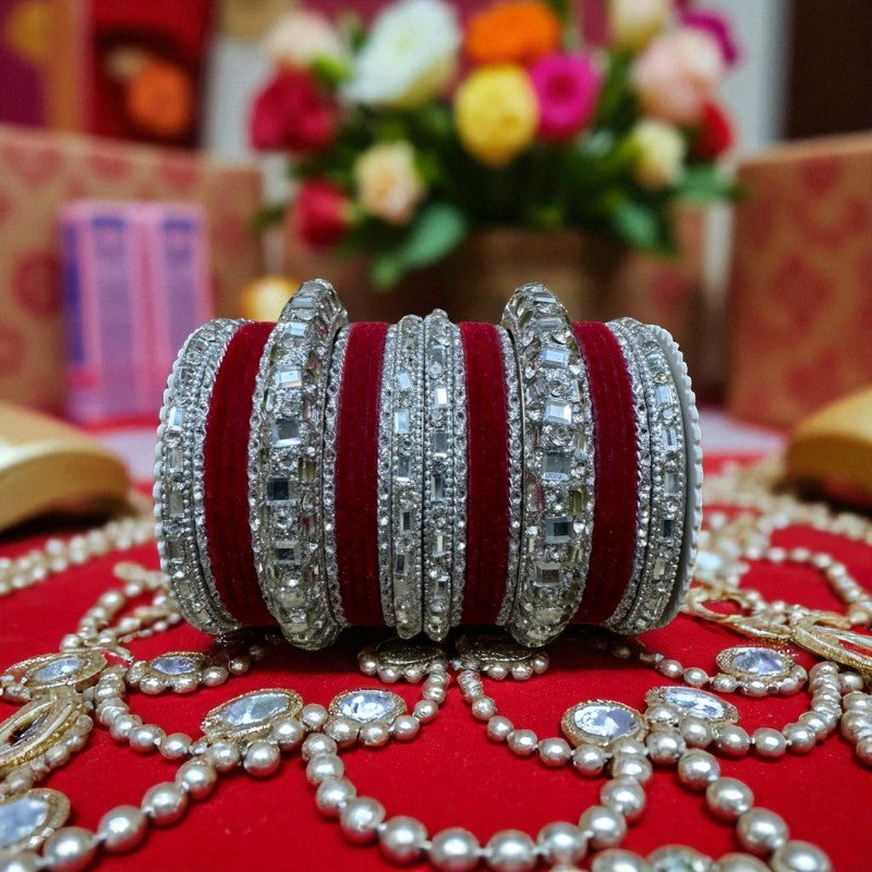 1158s Silver Indian Bridal Bollywood Style Metal Bangle Set With Kalire Jhumki