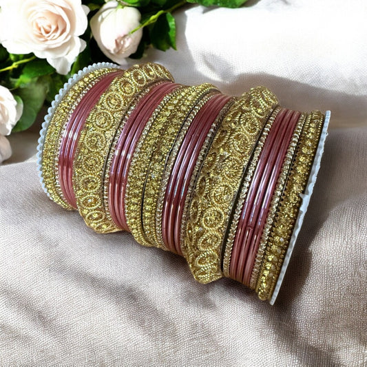 1181GLD - Indian Bridal Gold Chuda & Copper Kangan Bangles Set