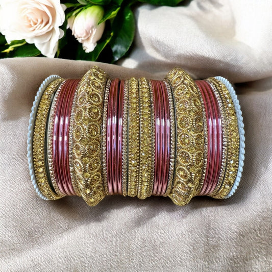 1181GLD - Indian Bridal Gold Chuda & Copper Kangan Bangles Set